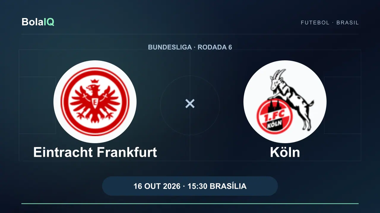 Eintracht Frankfurt x Köln: emblemas reais dos clubes, 16/10/2026, 15:30 de Brasília.