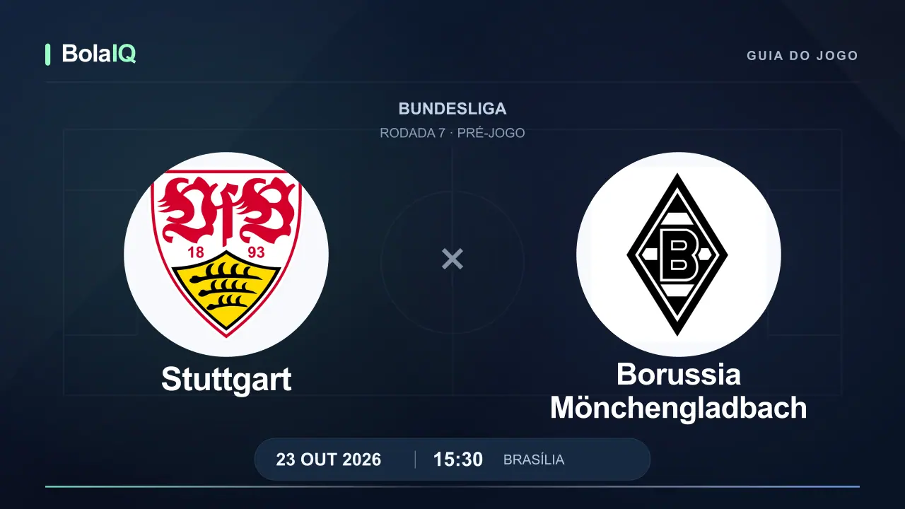 Stuttgart x Borussia Mönchengladbach: emblemas dos clubes, 23/10/2026, 15:30 de Brasília.