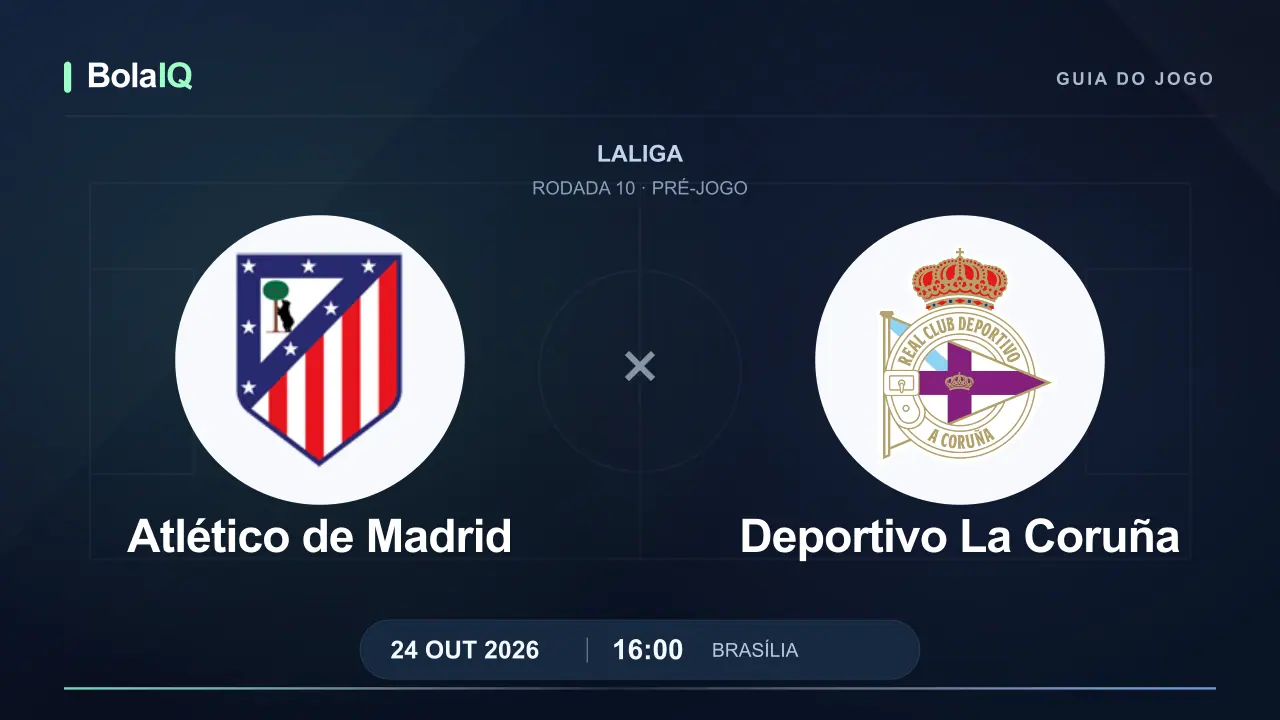 Atlético de Madrid x Deportivo La Coruña: emblemas dos clubes, 24/10/2026, 16:00 de Brasília.