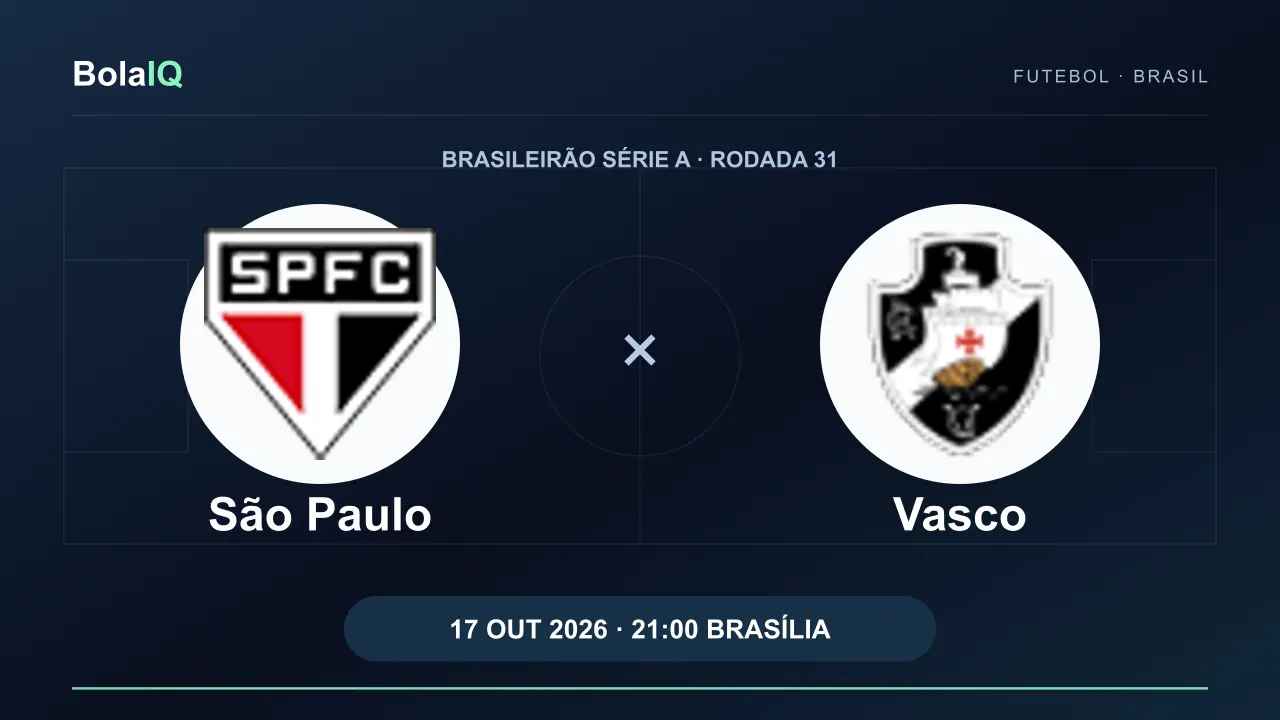 São Paulo x Vasco: emblemas dos clubes, 17/10/2026, 21:00 de Brasília.