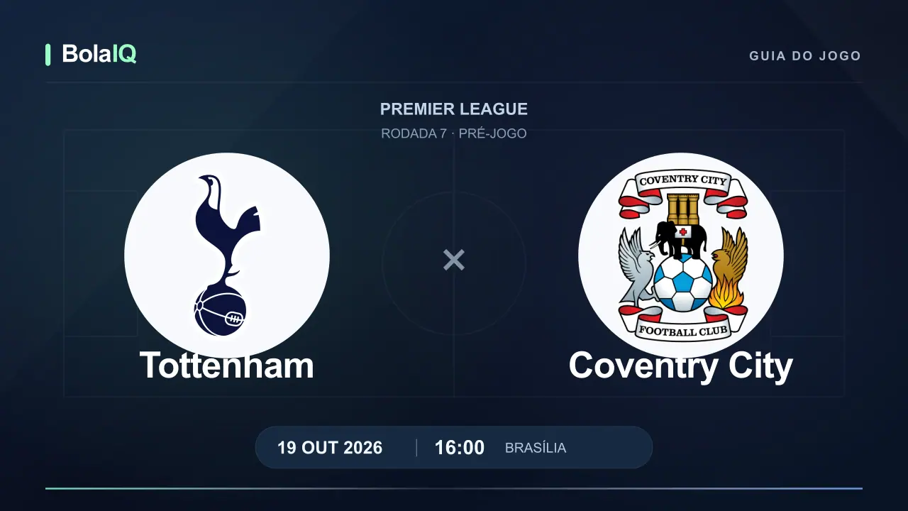Tottenham x Coventry City: emblemas dos clubes, 19/10/2026, 16:00 de Brasília.