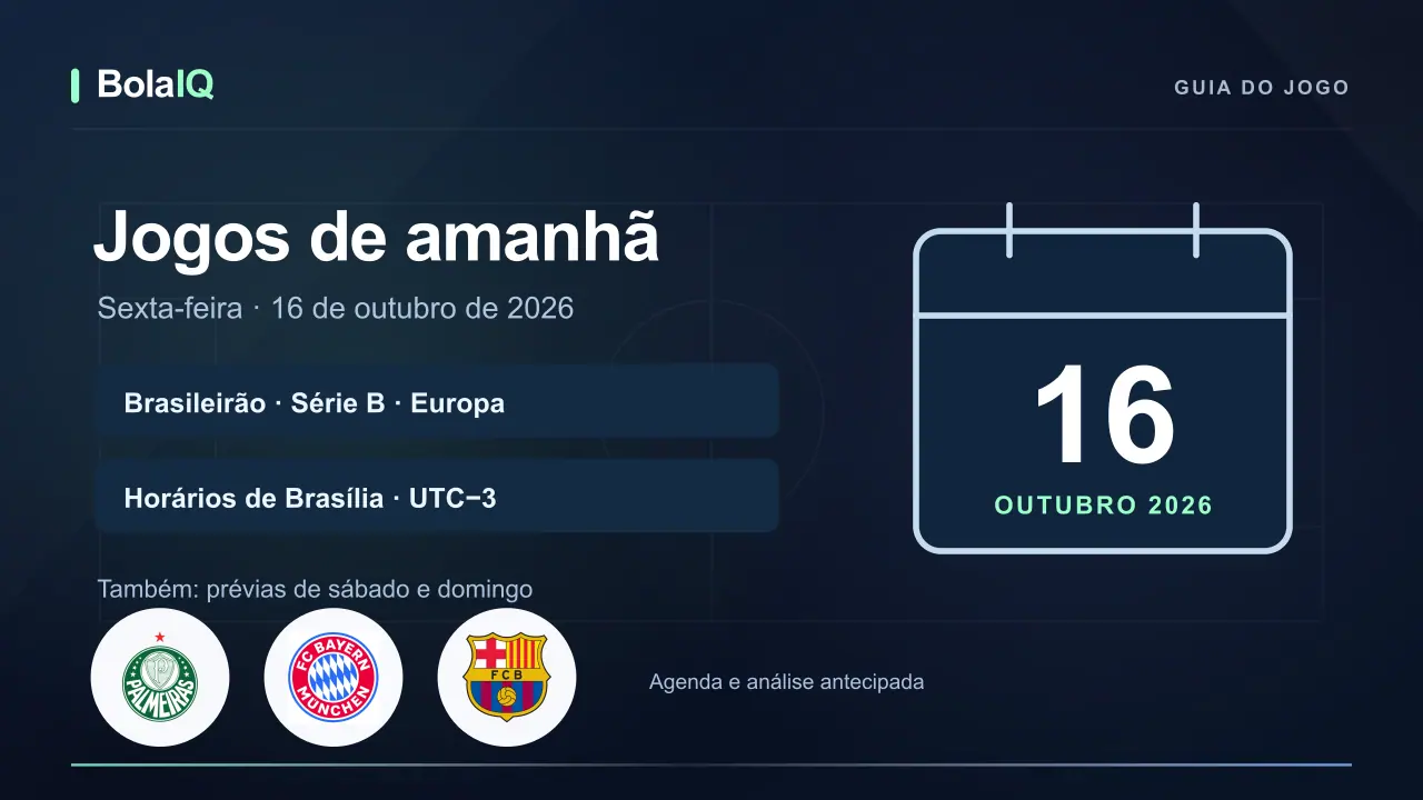 Jogos de amanhã, 16 de outubro de 2026: calendário de futebol com prévias para o fim de semana e horários de Brasília.