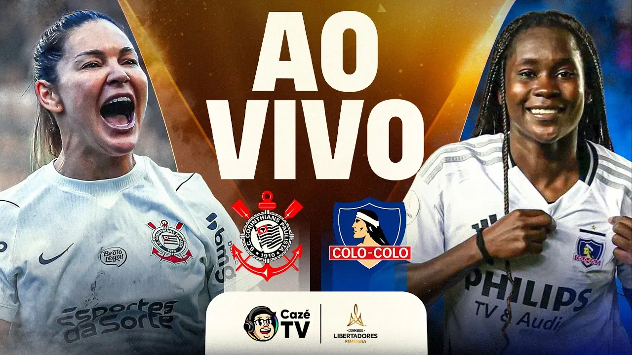 Corinthians x Colo-Colo na Libertadores Feminina: arte oficial da transmissão CazéTV.
