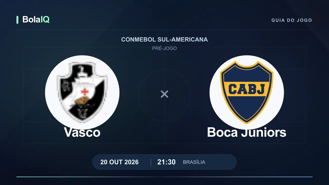 Vasco x Boca Juniors: emblemas dos clubes, 20/10/2026, 21:30 de Brasília.