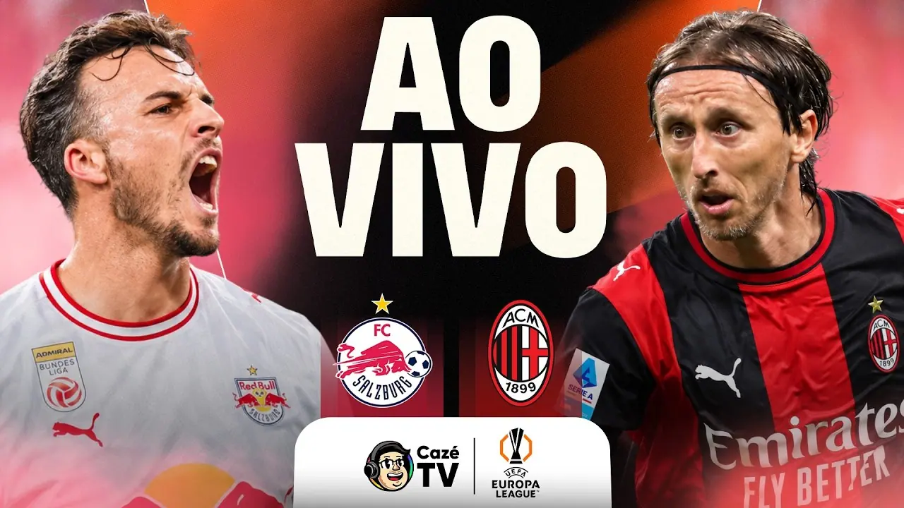 Salzburg x Milan: arte da transmissão da CazéTV para o jogo de 15 de outubro de 2026.