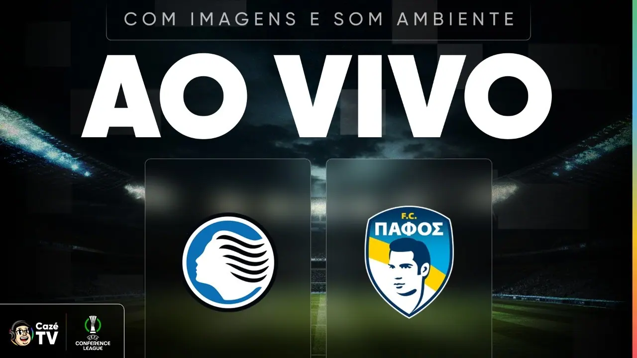 Atalanta x Pafos: arte da transmissão da CazéTV para o jogo de 15 de outubro de 2026.