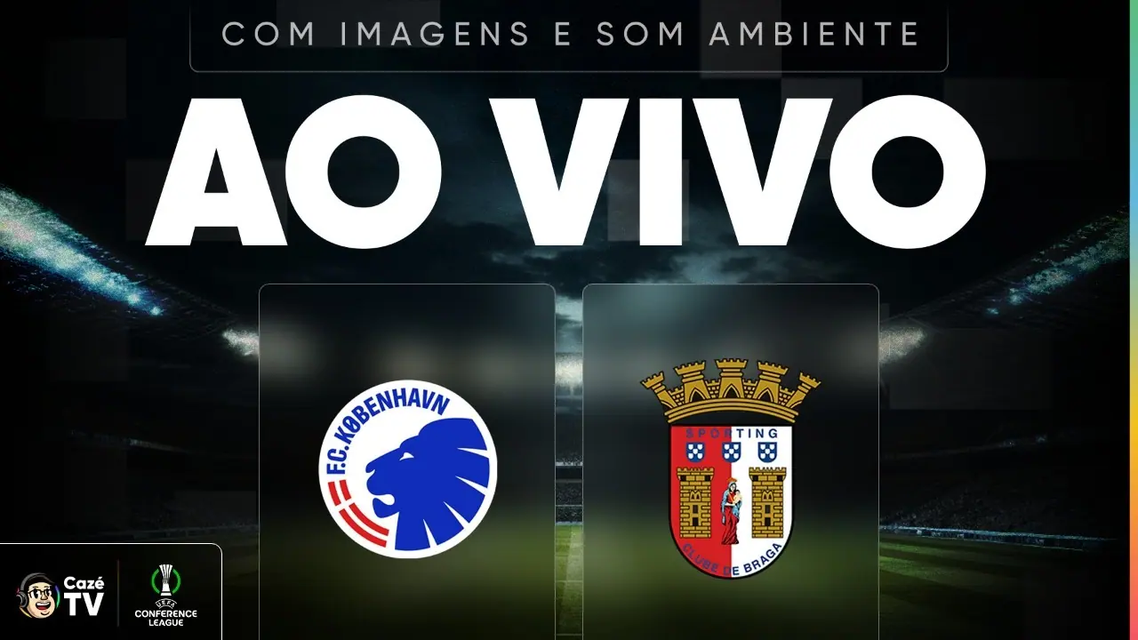 Copenhagen x Braga: arte da transmissão da CazéTV para o jogo de 15 de outubro de 2026.