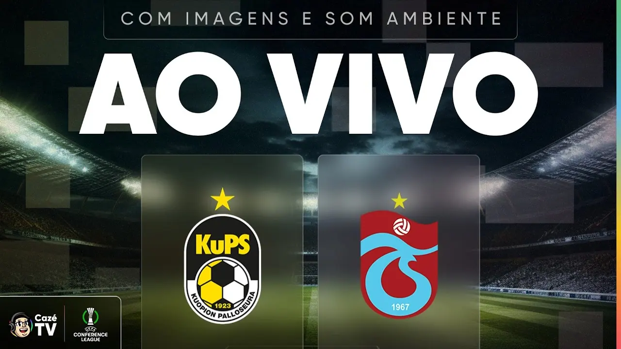 KuPS Kuopio x Trabzonspor: arte da transmissão da CazéTV para o jogo de 15 de outubro de 2026.
