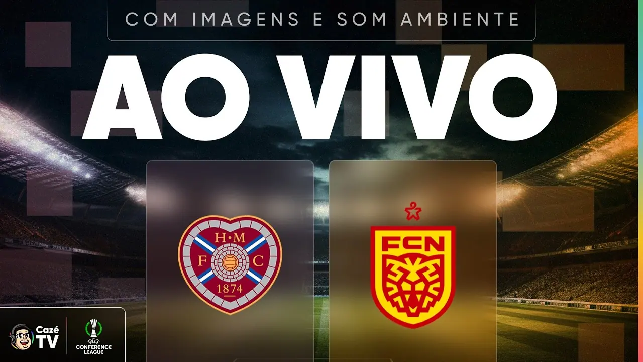 Hearts x Nordsjælland: arte da transmissão da CazéTV para o jogo de 15 de outubro de 2026.