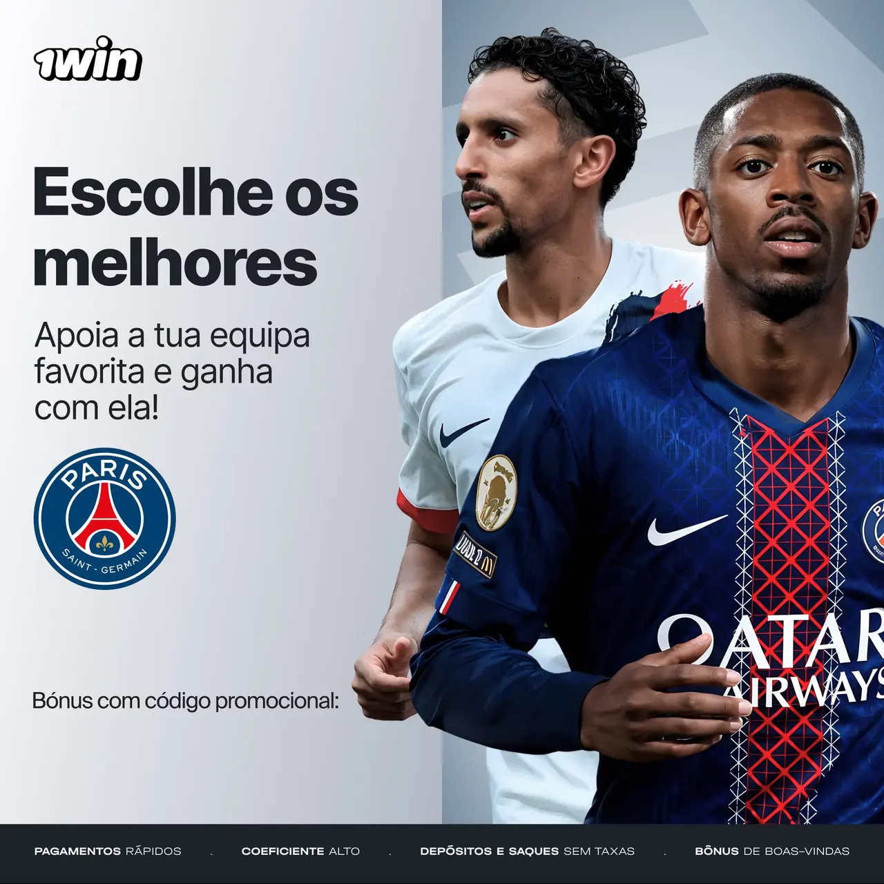 Material promocional da 1win: Betting — Football — Paris Saint-Germain.