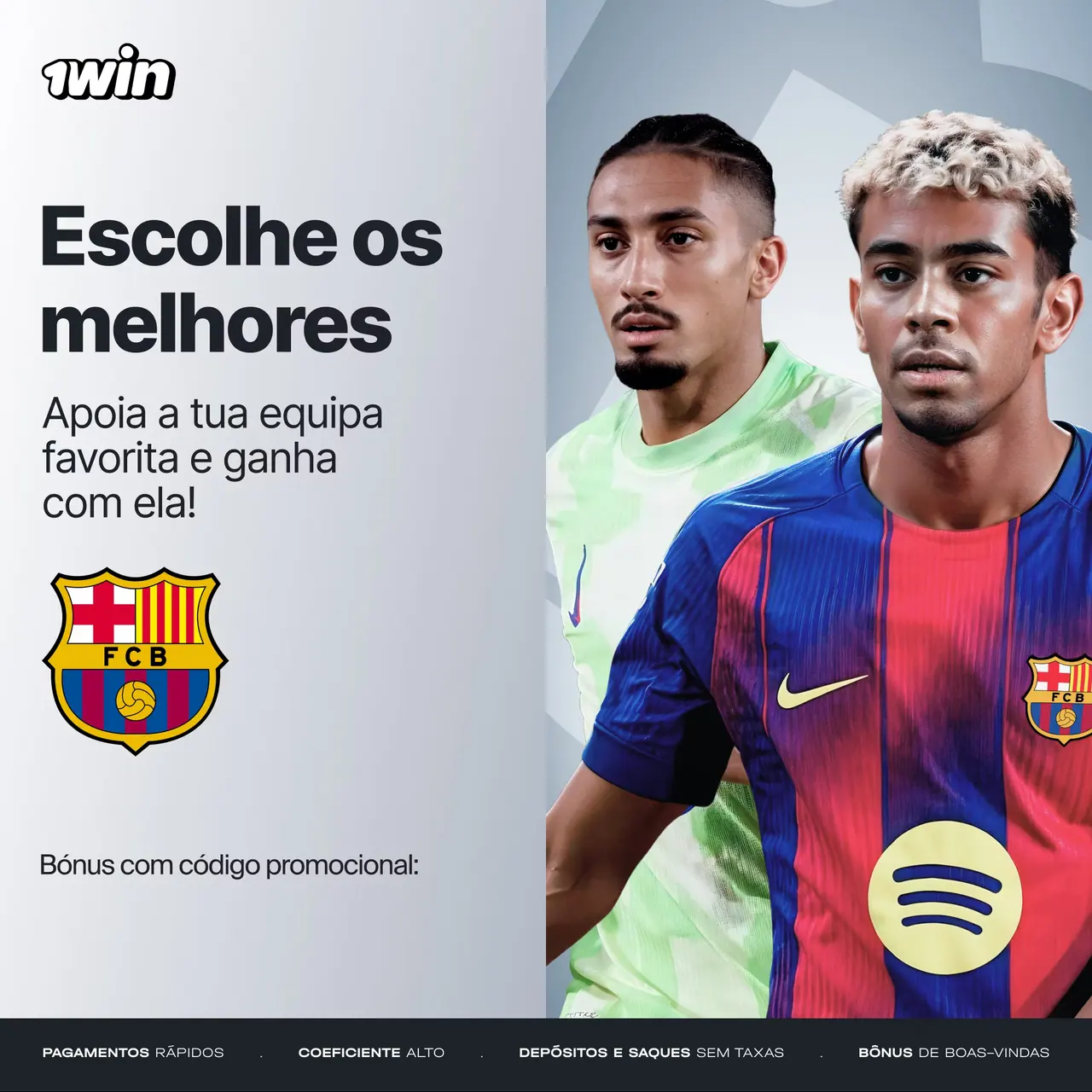 Material promocional da 1win: Betting — Football — Barcelona.